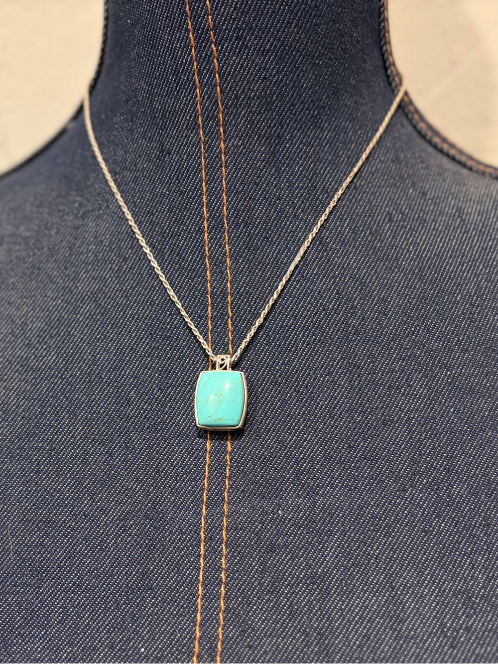 Turquoise Stone Pendant Necklace - Italy 925 Silver Chain